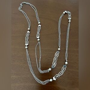 Vintage Silver-Tone Long Multi-Chain Link and Bead Necklace - Women’s Jewelry